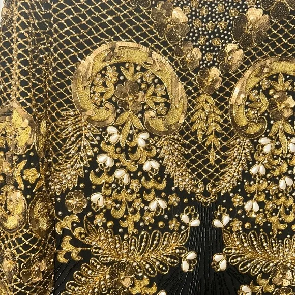 Naeem Khan Riazee Nights 80s X Open Back Slit Leg Pure Silk Long Sleeve Gown VTG - Picture 7 of 16